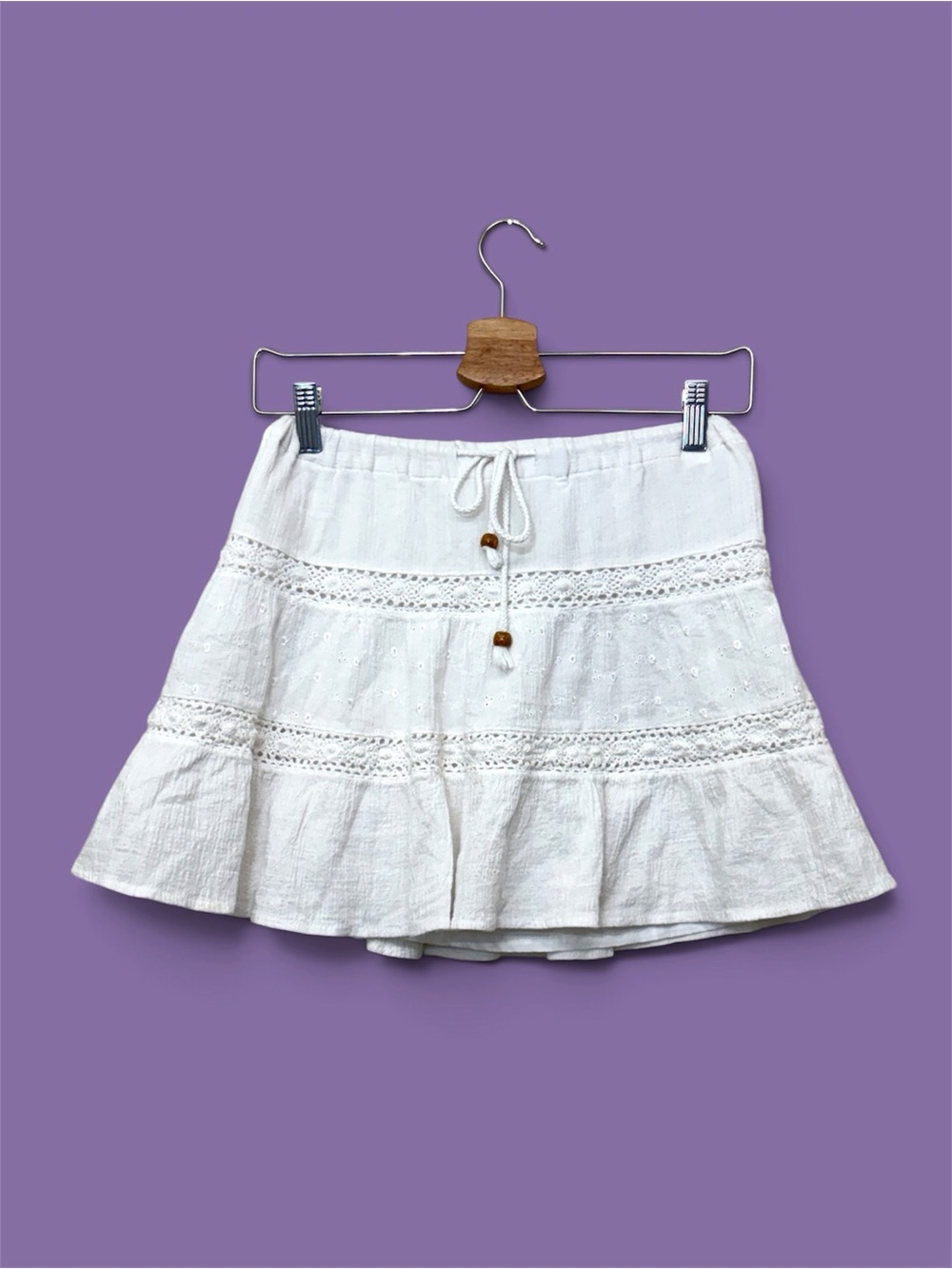 Navy natural White Tiered Lace Mini Skirt with Drawstring Waist